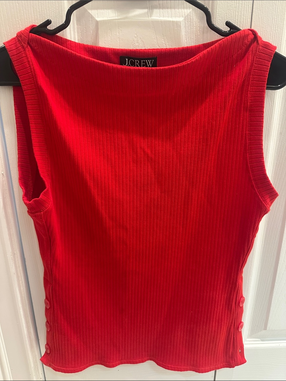 J. Crew Bright Red Ribbed Tank with Side Buttons